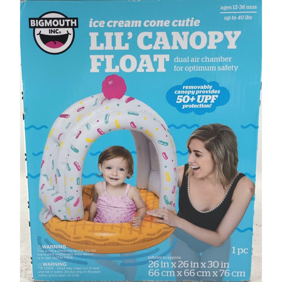 BigMouth Ice Cream Cone Cutie LIL' CANOPY Pool Float Inflatable 12-36 months - Picture 1 of 3